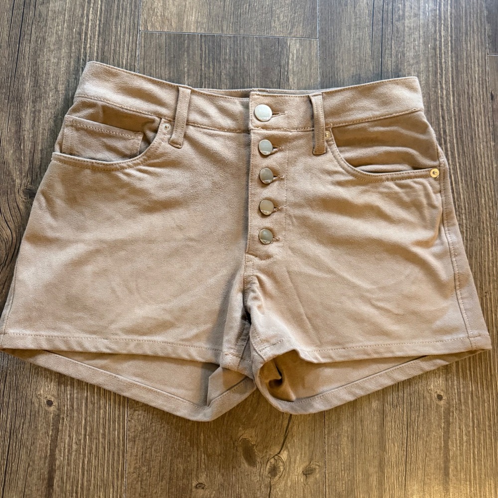 Express Faux Suede Shorts Womens 6 Tan Camel Button Fly High Rise Festival Boho